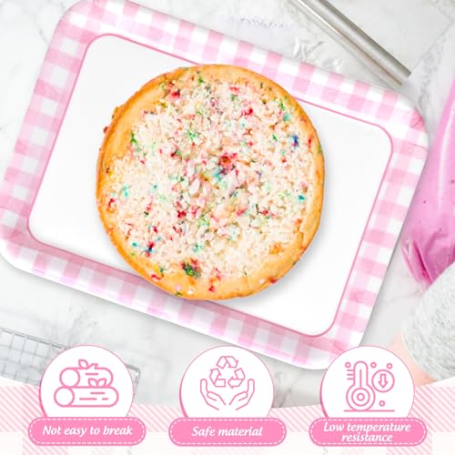 JarThenaAMCS 3Pcs Pink Bow Serving Trays 13 x 10 Inch Watercolor Ribbon Bow Knot Reusable Platter Pink White Plaid Serving Dishes for Coquette Birthday Wedding Baby Shower Party Decor - style: Plaid Pink Bow