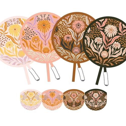 4 Pack Floral Hand Fan Foldable, Multi-Role Round Handheld Fans for Travel, Events, Indoor & Outdoor (Dawn & Dusk) - style: Dawn & Dusk