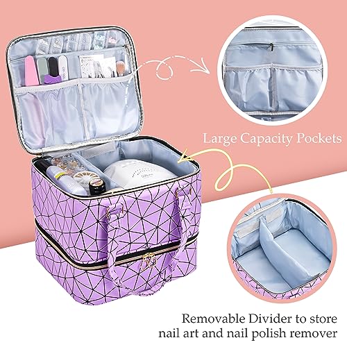 Uross Nail Polish Organizer Bag Holds 42 Bottles Nail Polish & Nail Lamp, Gel Nail Polish Organizers and Storage box for Nail Tech, Nail Kit Supplies Organizer Case - Purple - color: Purple, size: Large - 11 x 9.5 x 9.5 inch (42 bottles)