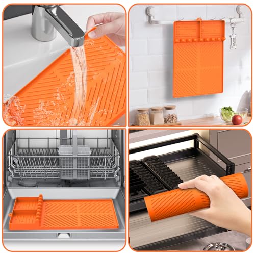 Silicone Griddle Tools Mat for Blackstone, Griddle Accessories Side Shelf Mat Grill Pad for Outdoor Grill Kitchen Counter Spatula Silicone Mat with Drip Pad (Orange) - color: Orange