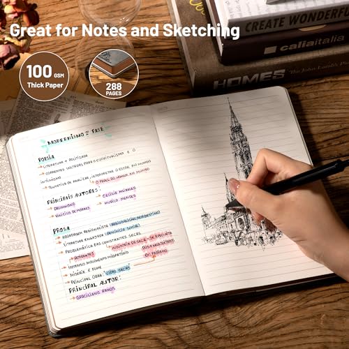 CAGIE Compass Leather Journal for Men, A5 Lined Notebook Writing Gift - color: Gray