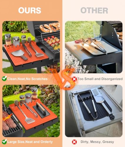 Silicone Grill Mat for Blackstone Griddle Accessories, 8-Slot Tool Mat - color: Orange