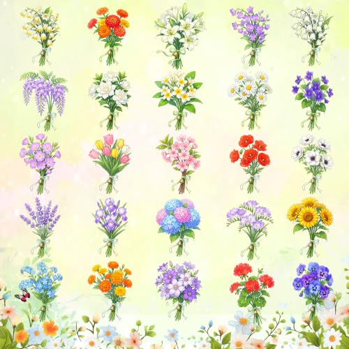 50Pcs Flower Stickers, Roses Tulips Lavender Floral Bouquet Decals, Flower Vinyl Waterproof Stickers for Water Bottle Laptop Scrapbook Journal Phone Decor Party Favors DIY Crafts Birthday Gifts - color: Bouquet