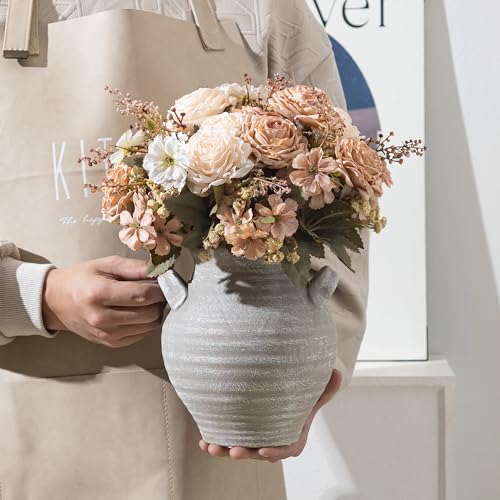Textured Ceramic Vase, Small Rustic Farmhouse Flower Vase for Home Decor - color: Small Rustic Vase