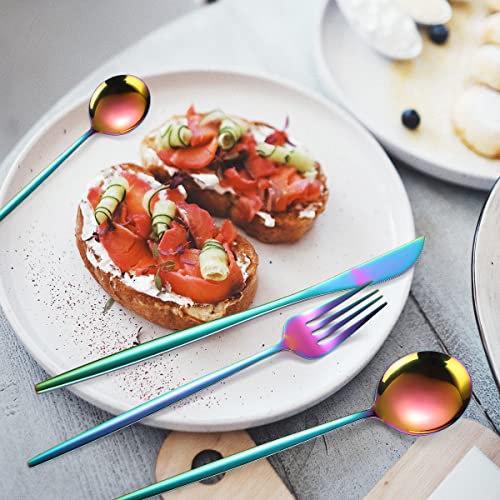 AARAINBOW 8 Pieces Stainless Steel Flatware Set Portable Reusable Cutlery Set Travel Utensils Set Including Chopsticks Knife Fork Spoon Straws Cleaning Brush Dishwasher Safe (Multicolored) - color: Multicolor