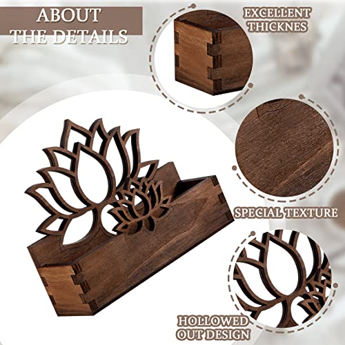Qunclay 2 Pack Lotus Flower Business Card Holder, Wooden Decorative Business Card Holders for Desk Postcard Organizer Display Stand for Office Desktop(Dark Brown) - color: Dark Brown