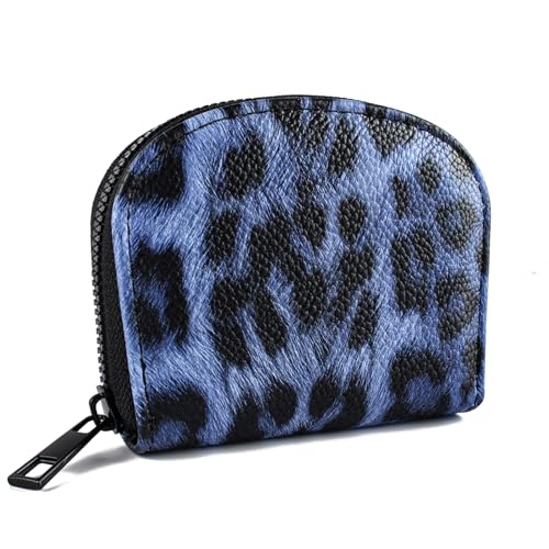 Small Zip Wallet Credit Card Wallet Coin change case Holder for women PU Leather(Navy Leopard) - color: Navy Leopard