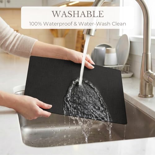 Romanstile Faux Leather Vinyl Placemats Set of 6, Black - color: Black