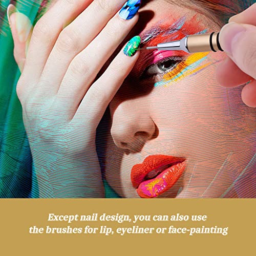 Nail Art Liner Brushes Set, 6Pcs Nail Art Design Brush Striping Thin Long Lines Dotting Drawing Pen, UV Gel Polish Painting Metal Handle Striper Brushes Size 5/7/9/11/20/25mm - color: Gold