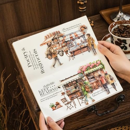 90 Pcs Vintage Coffee Shop PET Stickers for Scrapbook Journaling - color: Coffee Market