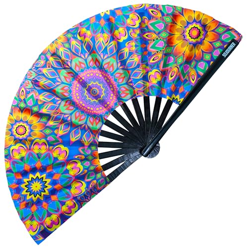 SoJourner Folding Rave Fan, Mandala Trippy Wonders - color: Mandala Trippy Wonders
