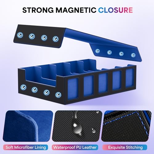 UAONO 5-Row 3900+ Trading Card Storage Box with Commander Display - color: Black&Blue, size: 5-row