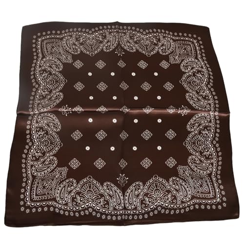 Women 100% Mulberry Silk Neck Scarf 21" Square Floral Neckerchief - color: Coffee