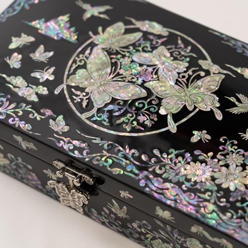 February Mountain Mother of Pearl Jewelry Organizer box - Handmade Large Wooden Box Romantic Anniversary Birthday Gifts for women (Butterfly Harmony) - style: Butterfly Harmony