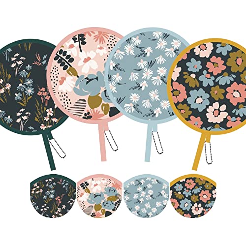 4 PCS 4 Styles Foldable Cooling Fans, Handheld Colorful Floral Round Fans for Travel, Events, Indoor & Outdoor (Nile Blue) - style: Nile Blue