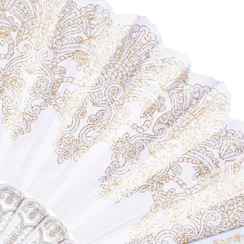 QIRMIZI 10 Pack Folding Handheld Fans,Silk Spanish Fan, Perfect for Weddings, Parties, and Dancing,White - color: White, size: 10 PACK