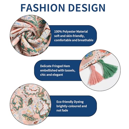 QIUTIMIY Scarf for Women Lightweight Soft Floral Leopard Printed Scarves Fall Winter Fashion Shawl Wrap with Fringe - color: Flower-pink Green