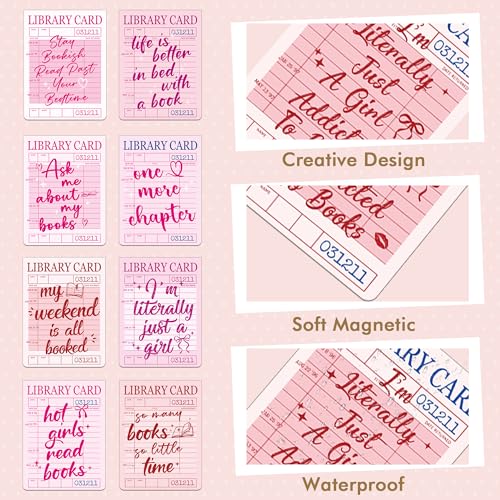 Library Card Magnetic Bookmarks, Pink Vintage Book Mark, Page Markers - color: Library Card