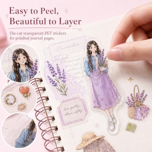 Women Character Sticker Book for Journaling, 50 Sheets PET Stickers - color: 50 Sheets Girls Sticker Book