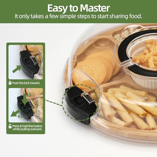 Charcuterie Board with Lid, Bamboo 5‑Compartment Portable Serving Platter - color: 5 Compartments-round