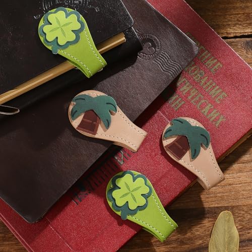 2PCS Leather Magnetic Bookmarks for Women, Personalized Leather Bookmark, PU Magnet Bookmark Clips Book Holder - style: Coconut & Clover