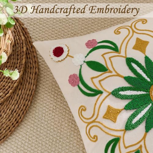 Embroidered Floral Throw Pillow Cover 18x18 Set of 1 Green Yellow - color: Green Yellow, size: 18" x 18" (Pack of 1)