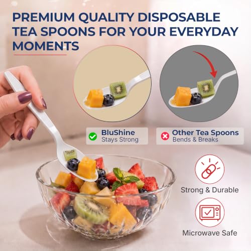 BluShine Extra Heavy Duty Plastic Teaspoons, Disposable Bulk Utensils