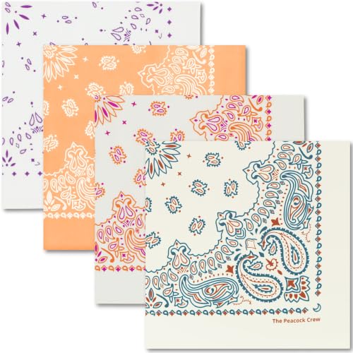 The Peacock Crew Premium Soft Cotton Bandanas Pack for Men and Women Paisley 22 x 22 inches - color: Pack of 4 the Bohemians