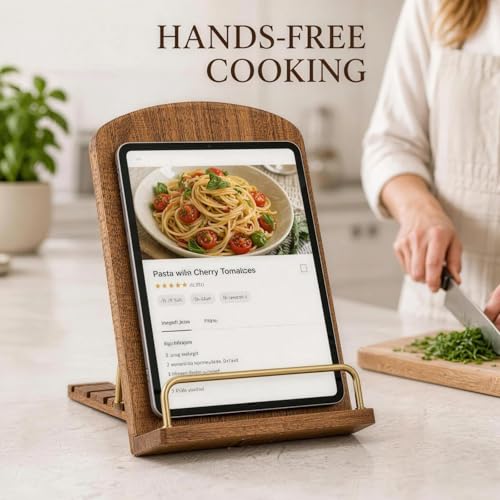 Cookbook Holders for Kitchen Counter Adjustable Wooden Recipe Stand iPad and Cook Book Holder