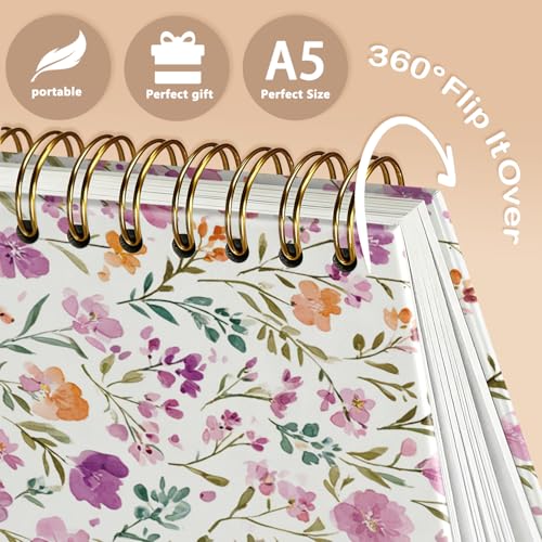 Enkvke Cute Spiral Notebook Journal for Women - color: Floral-Pink Purple-A5