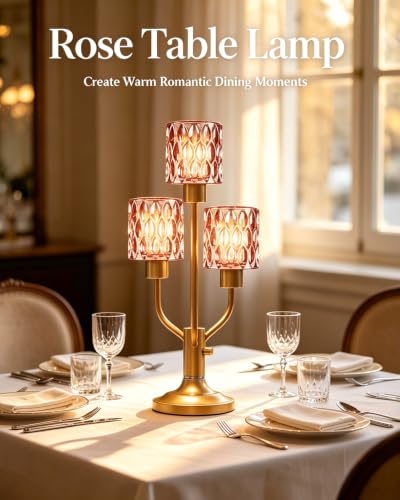 Lightdot Mid Century Modern Red Glass Table Lamp 3 Bulbs Included Dimmable - color: 20-Gold-Pink-Cylinder