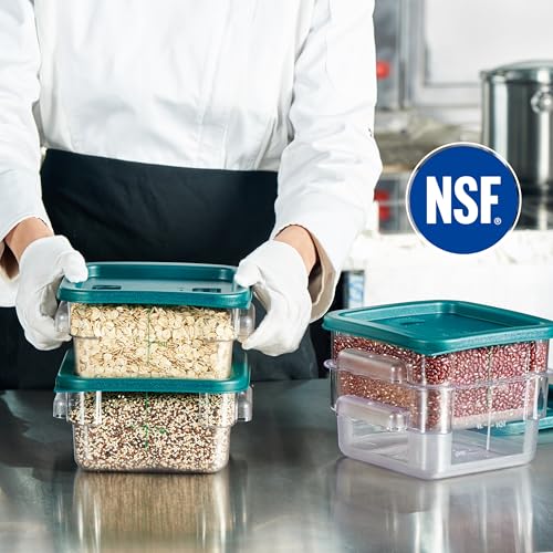 CURTA 4 Pack Food Storage Container with Green Lid - NSF Listed Commercial Grade in 2.0 Qt - Square, Clear, Polycarbonate - color: 2.0 Qt 4-Pack(Green Lids)