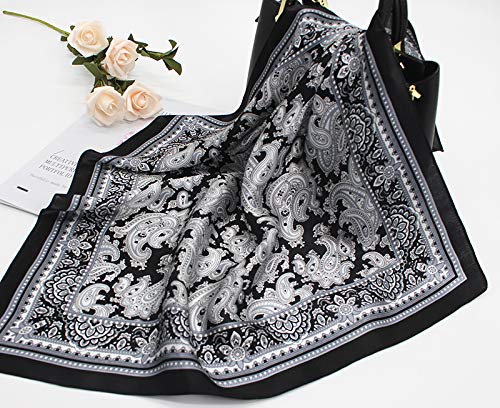 ANDANTINO 100% Mulberry Silk Scarf -21” Square Neckerchief with Gift Packed - color: Black&white Paisley