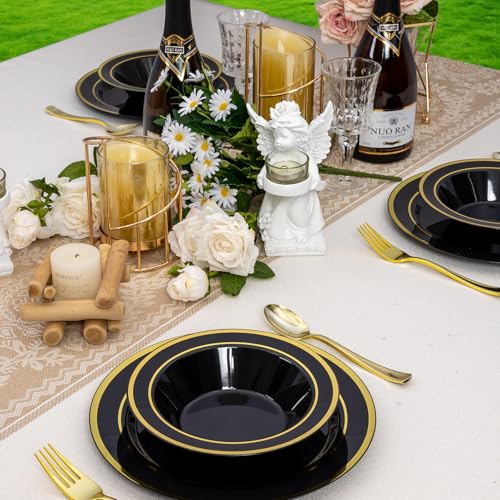 realluck 100 Pack Black Disposable Soup Bowls with Gold Rim - color: Black, size: 100Pack