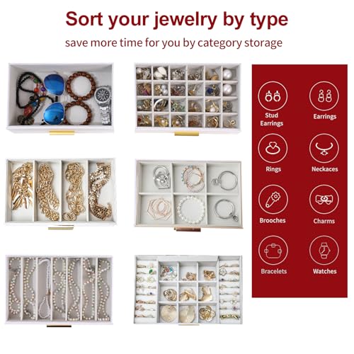 BOOVO Jewelry Boxes for Women, White and Black 6 Layer Large Jewelry Box for Necklace, Bracelet, Earrings, Rings Storage, Jewelry holder Organizer for Girls Gift (Gold, 6 layer) - color: Gold, size: 6 layer