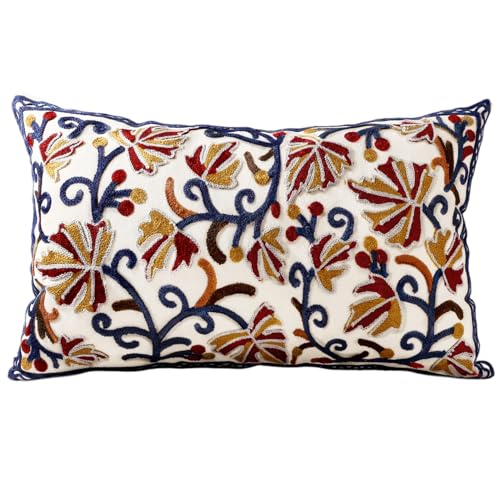 Embroidered Throw Pillow Cover, 20x12 Inch, Fall Floral - color: Fall Flower, size: 20" x 12" (Pack of 1)