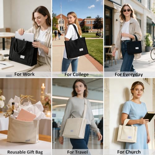 UERRUAM Tote Bag for Women Corduroy Crossbody Purse for Everyday, Work Bag - color: Black, size: Large
