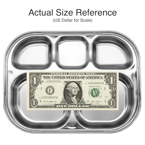 Korean Stainless Steel Divided Plates for Toddlers & Kids, Non-Toxic, 2PK - size: 5 Compartments