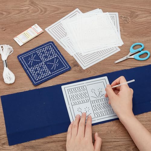FREEBLOSS 4 Set DIY Sashiko Coaster Kit Dragonfly Sashiko Kit Beginner Flowers Embroidery Kits with 4 Sashiko Coaster Samplers Japanese Embroidery Kits for Adults for Art Craft Gift