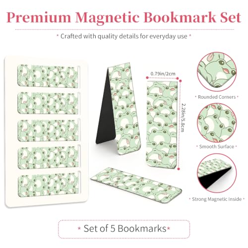 5 Pieces Magnetic Bookmarks, Cute Magnet Bookmark Clips, Colorful Page Markers for Books, Reading Supplies for Book Lovers, Women and Men Cute Green Frog - color: Cute Green Frog