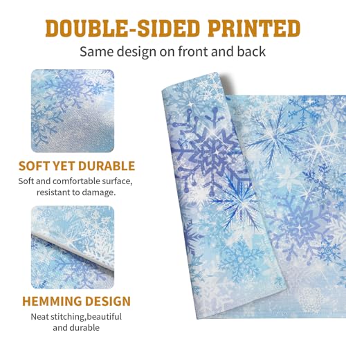 Blue Snowflake Winter Placemats Set of 4 Xmas Snow Place Mat Merry Christmas Linen Fabric Table Mats Washable Heat Resistant Placemat for Farmhouse Kitchen Dining Party Decoration - color: Blue Snowflake