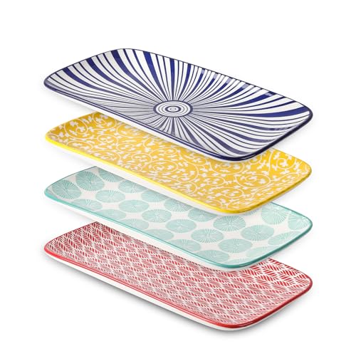 Selamica Ceramic Serving Platters, 14 Inch Serving Trays for Party Entertaining, Large Rectangular Serving Plates for Appetizer, Charcuterie, Dessert, Fruit, Set of 4, Assorted Colors - color: Assorted Colors, size: 14 Inch,Set of 4