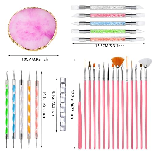 27Pcs Nail Art Tool Set, Nail Brushes Set With Dotting Tools, Palette & Nail Art Holder Professional Nail Painting Brushes for Liner Dotting,Blending, Fan Brush for DlY Nail Design& Manicure