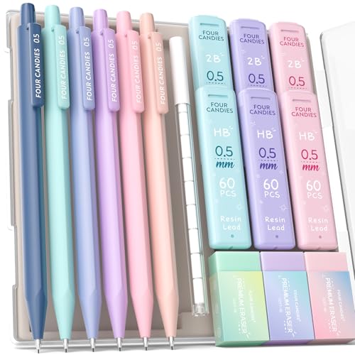 Four Candies Cute Mechanical Pencil Set, 0.5mm Fine Point, 6-Count Pack - style: 6PCS 0.5 mm