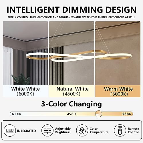 Gold Led Chandeliers for Dining Room Light Fixture Modern Led Pendant Light Kitchen Island Lighting for Kitchen Island Chandelier Over Table, Dimmable Adjustable Height Pendant Light Ceiling Hanging - color: Painted Gold, size: 39.37in