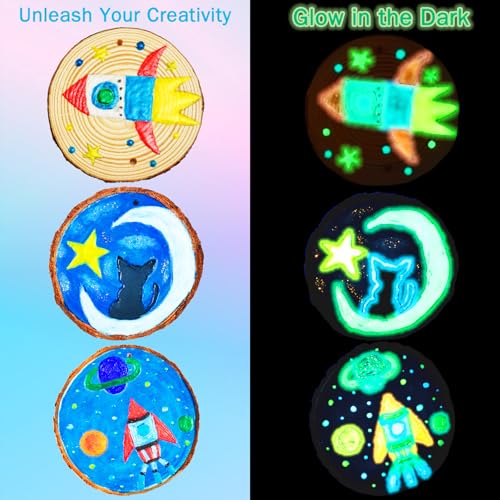 KIRKOTOY Wooden Painting Crafts Kit for Kids with Glow in The Dark