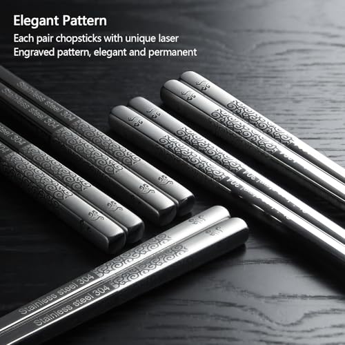 IQCWOOD 18/10 Stainless Steel Chopsticks, 5 Pairs, Silver - color: Auspicious Cloud Pattern
