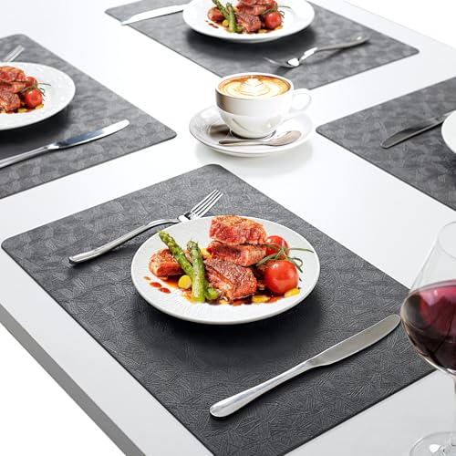 Gray Plastic Placemats Set of 8, Faux Leather Waterproof Table Mats - color: Gray