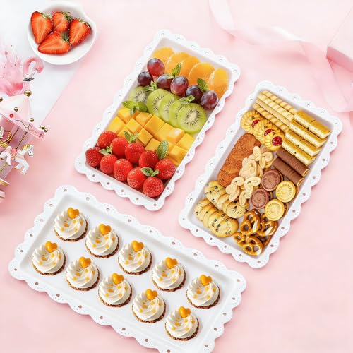 4 Pack Plastic Serving Tray for Party, 14.5 x 9.4 Inch Heavy Duty Platters for Party Buffet Wedding - color: White