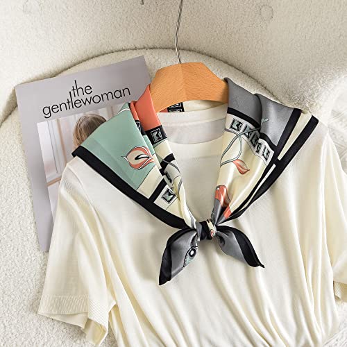 100% Mulberry Silk Scarf - 25.6" Square Neckerchief & Headscarf Gift Packed - color: Black Border